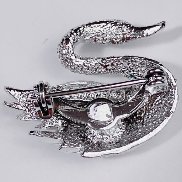 VTG Signed Gerry’s Swan Brooch Silver Tone Mid Century Small Blue Eye Bird Pin - Picture 5 of 7